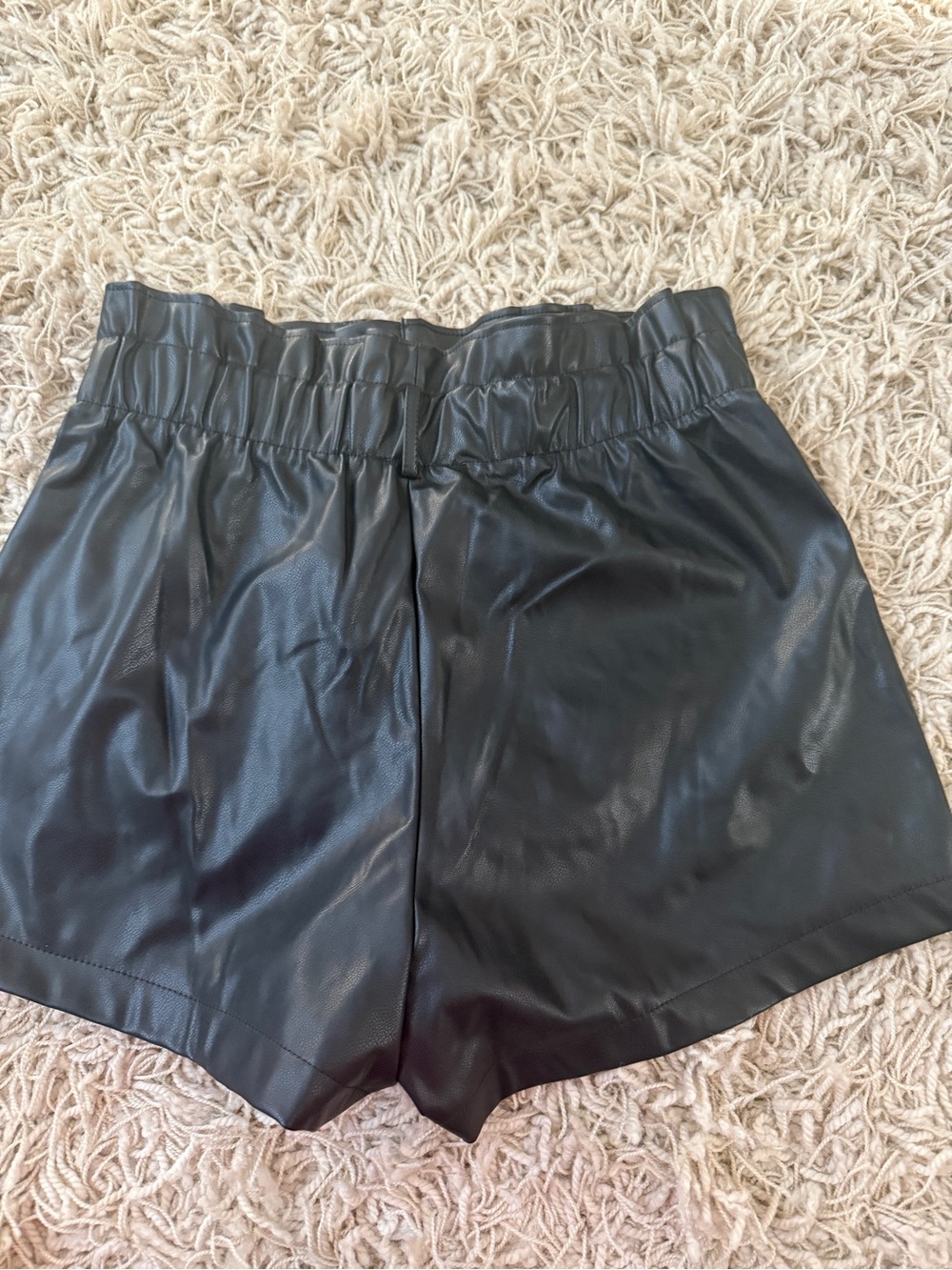 Women's Black Faux Leather High- Waist Shorts